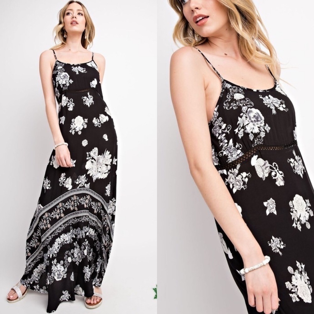 Black White Spaghetti Strap Cutout Maxi  BB141/857